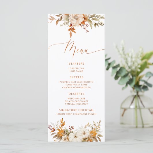 Moderne Herfst Terracotta Huwelijk elegant Menu (Staand voorkant)