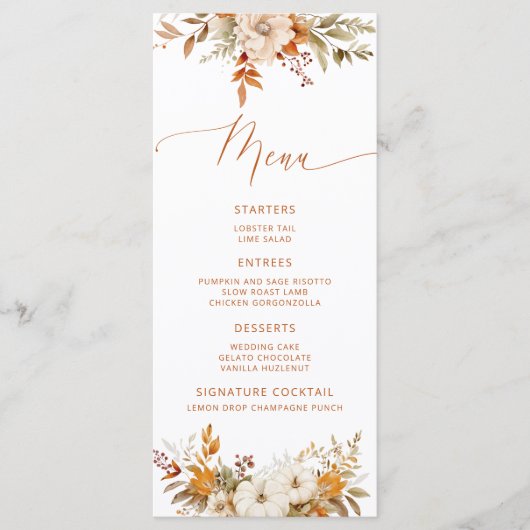 Moderne Herfst Terracotta Huwelijk elegant Menu (Voorkant)