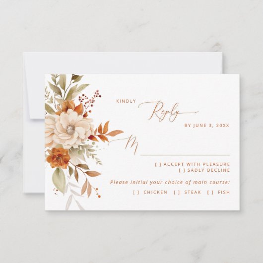 Moderne Herfst Terracotta huwelijksmaaltijd keuze  RSVP Kaartje (Voorkant)