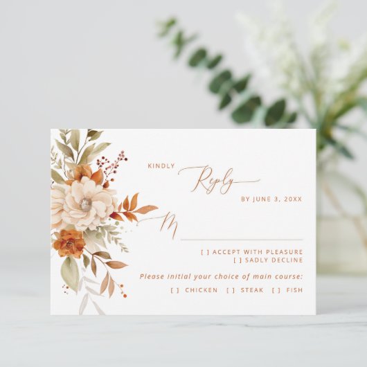 Moderne Herfst Terracotta huwelijksmaaltijd keuze  RSVP Kaartje (Staand voorkant)