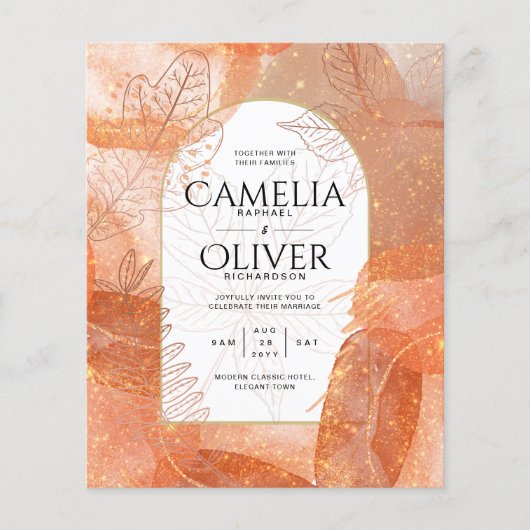 Moderne herfst terracotta oranje blad trouwkaart (Voorkant)