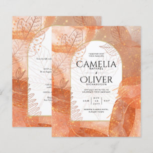 Moderne herfst terracotta oranje blad trouwkaart