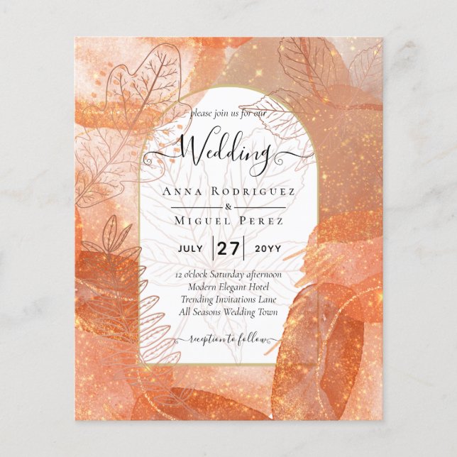 Moderne Herfst Terracotta Oranje Leaf Wedding Invi (Voorkant)