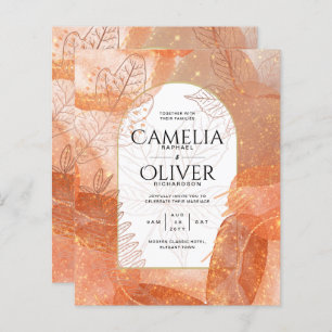 Moderne Herfst Terracotta Oranje Leaf Wedding Invi