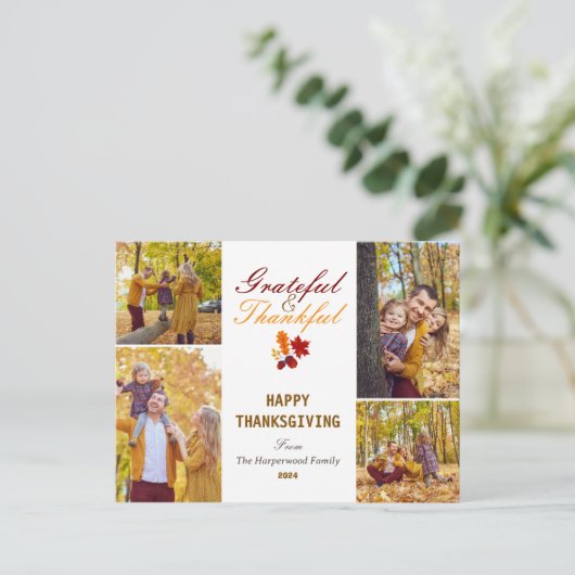 Moderne Herfst Thanksgiving familie foto collage Feestdagenkaart (Staand voorkant)