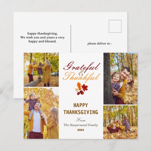 Moderne Herfst Thanksgiving familie foto collage Feestdagenkaart (Voorkant / Achterkant)