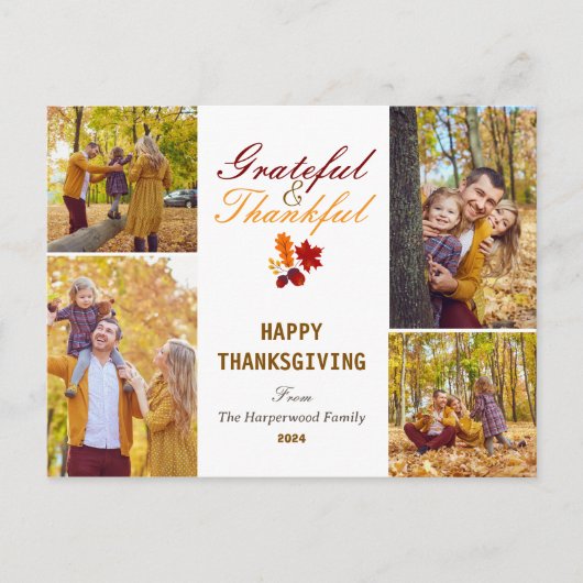Moderne Herfst Thanksgiving familie foto collage Feestdagenkaart (Voorkant)
