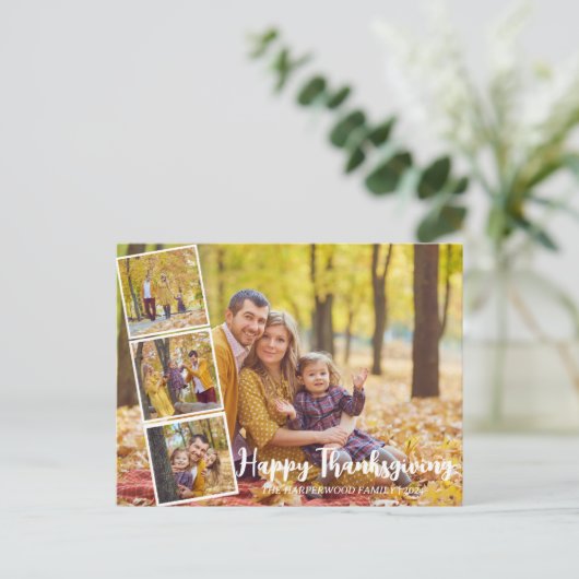 Moderne Herfst Thanksgiving familie foto collage Feestdagenkaart (Staand voorkant)