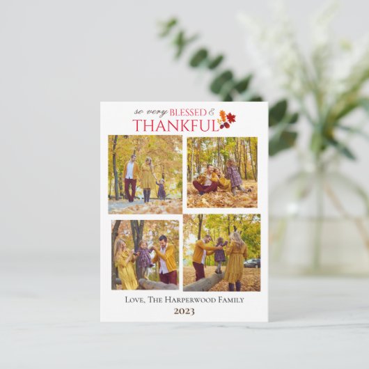 Moderne Herfst Thanksgiving Familiefoto Collage Feestdagenkaart (Staand voorkant)