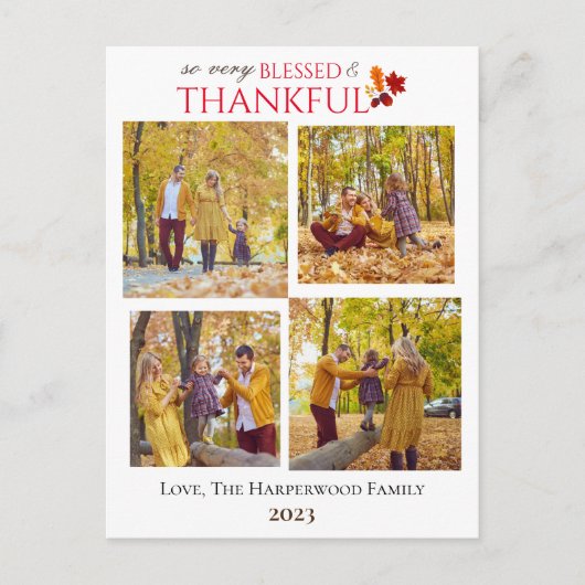 Moderne Herfst Thanksgiving Familiefoto Collage Feestdagenkaart (Voorkant)