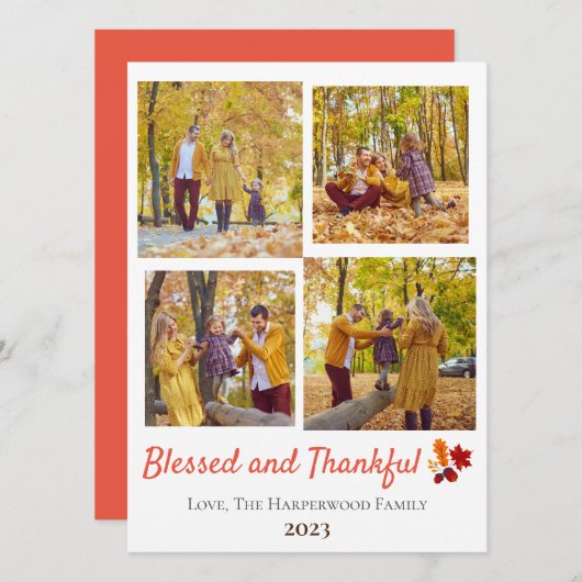 Moderne Herfst Thanksgiving Familiefoto Collage Feestdagenkaart (Voorkant / Achterkant)