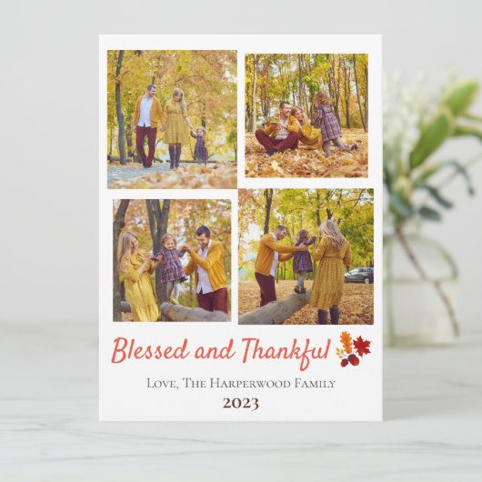 Moderne Herfst Thanksgiving Familiefoto Collage Feestdagenkaart (Staand voorkant)