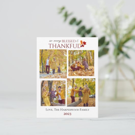 Moderne Herfst Thanksgiving Familiefoto Collage Feestdagenkaart (Staand voorkant)
