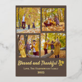 Moderne Herfst Thanksgiving Familiefoto Collage Folie Feestdagenkaart (Voorkant)