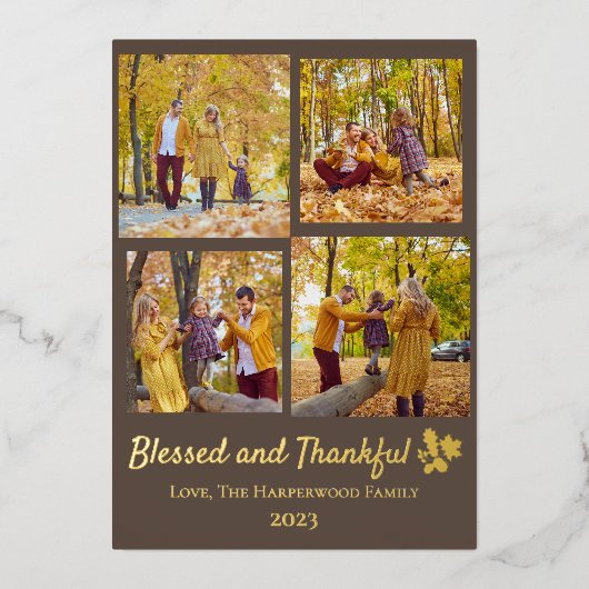 Moderne Herfst Thanksgiving Familiefoto Collage Folie Feestdagenkaart (Voorkant)