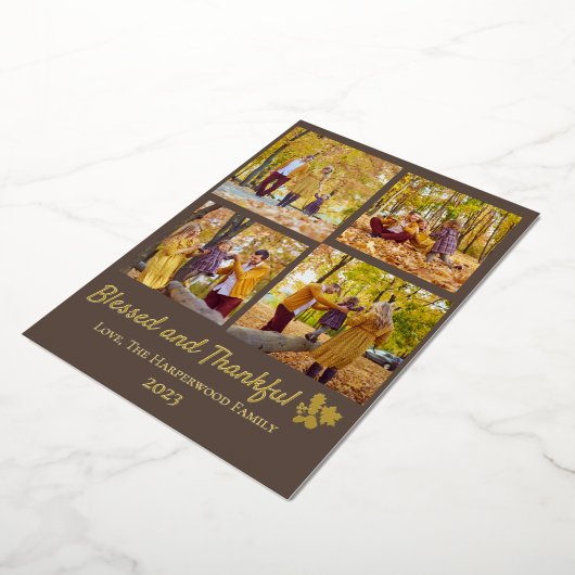 Moderne Herfst Thanksgiving Familiefoto Collage Folie Feestdagenkaart (Gedraaid)