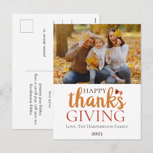 Moderne Herfst Thanksgiving Familiefoto Feestdagenkaart (Voorkant / Achterkant)