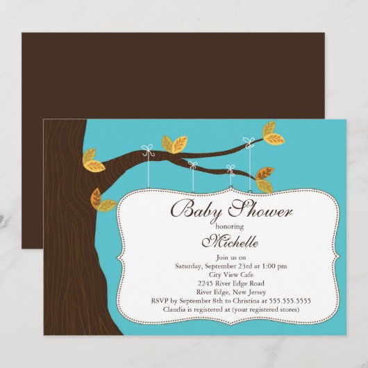Moderne Herfst Tree Baby shower Kaart (Voorkant / Achterkant)