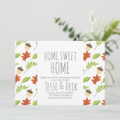 Moderne Herfst Trees en Acorn Housewarming Party Kaart (Staand voorkant)