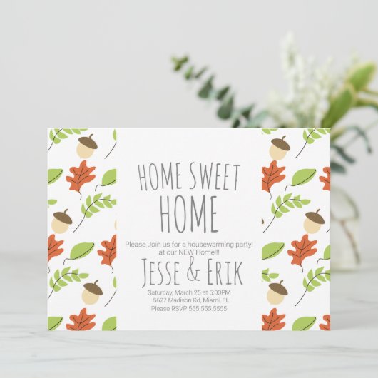 Moderne Herfst Trees en Acorn Housewarming Party Kaart (Staand voorkant)