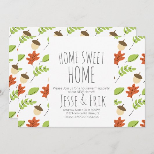 Moderne Herfst Trees en Acorn Housewarming Party Kaart (Voorkant / Achterkant)