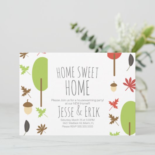 Moderne Herfst Trees en Greenery Housewarming Part Kaart (Staand voorkant)
