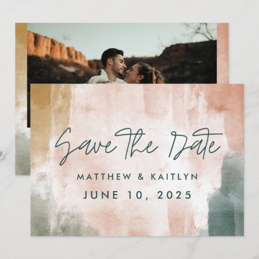 Moderne Herfst Waterverf Abstracte Fotobruiloft Save The Date (Voorkant / Achterkant)