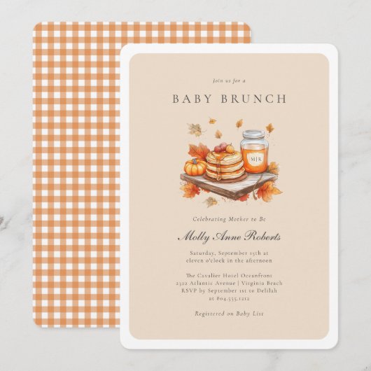 Moderne Herfst Waterverf Baby brunch uitnodiging (Voorkant / Achterkant)