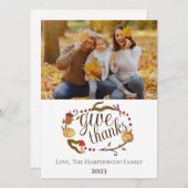 Moderne Herfst Waterverf Thanksgiving Familiefoto Feestdagenkaart (Voorkant / Achterkant)