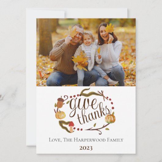 Moderne Herfst Waterverf Thanksgiving Familiefoto Feestdagenkaart (Voorkant)