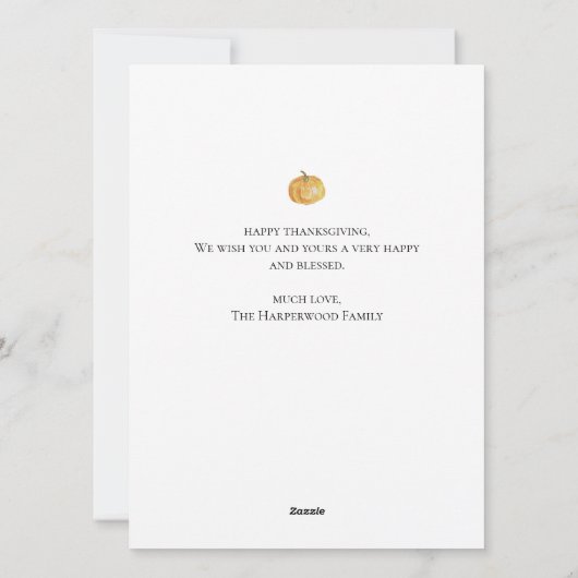 Moderne Herfst Waterverf Thanksgiving Familiefoto Feestdagenkaart (Achterkant)
