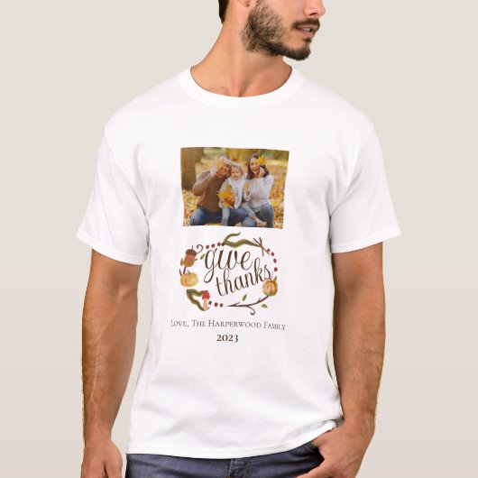 Moderne Herfst Waterverf Thanksgiving Familiefoto T-shirt (Voorkant)