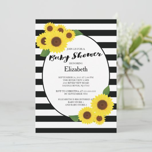 Moderne Herfst Zonnebloem Baby Shower Uitnodiginge Kaart (Staand voorkant)