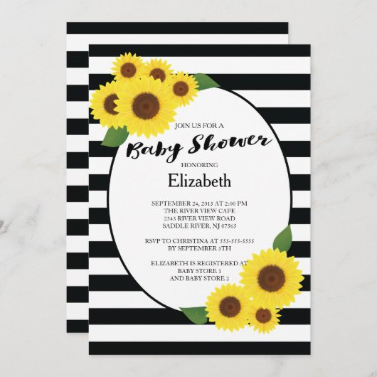 Moderne Herfst Zonnebloem Baby Shower Uitnodiginge Kaart (Voorkant / Achterkant)