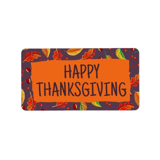 Moderne herfstbladeren Kastanjes vallen Thanksgivi Etiket (Voorkant)