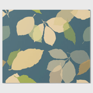 Moderne herfstbladeren met turquoise achtergrond cadeaupapier