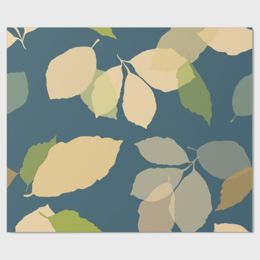 Moderne herfstbladeren met turquoise achtergrond cadeaupapier (Vlak)
