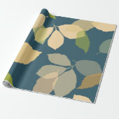 Moderne herfstbladeren met turquoise achtergrond cadeaupapier (Uitgerold)