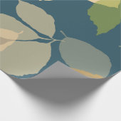 Moderne herfstbladeren met turquoise achtergrond cadeaupapier (Hoek)