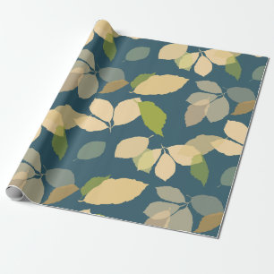Moderne herfstbladeren met turquoise achtergrond cadeaupapier