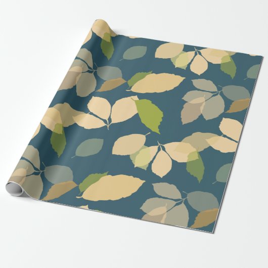 Moderne herfstbladeren met turquoise achtergrond cadeaupapier (Uitgerold)