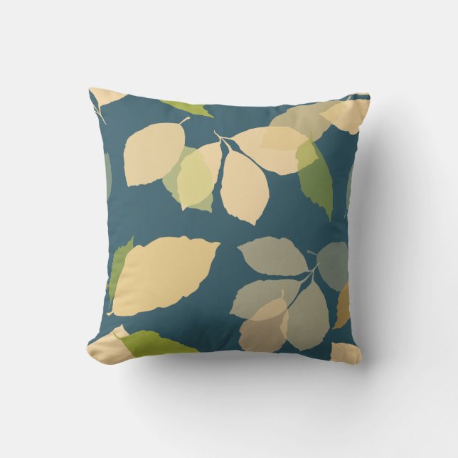 Moderne herfstbladeren met turquoise achtergrond kussen (Voorkant)