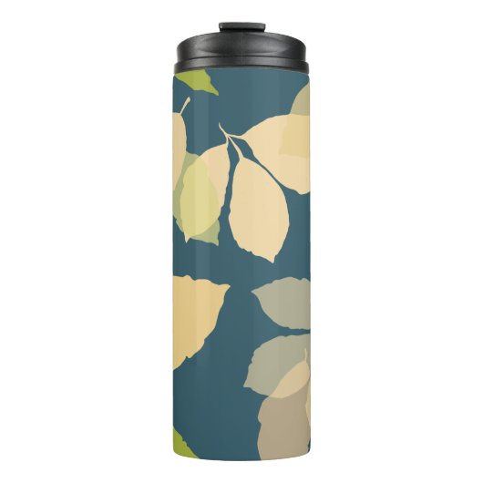 Moderne herfstbladeren met turquoise achtergrond thermosbeker (Voorkant)