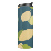 Moderne herfstbladeren met turquoise achtergrond thermosbeker (Gedraaid links)