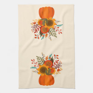 Moderne herfstbloemen in pompoen theedoek