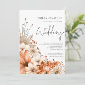 Moderne herfstbloemen script QR-code bruiloft Kaart (Staand voorkant)