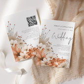 Moderne Herfstbloemen Script QR-code Trouwdag Kaart