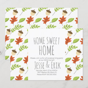Moderne herfstbomen en eikel housewarmingparty kaart