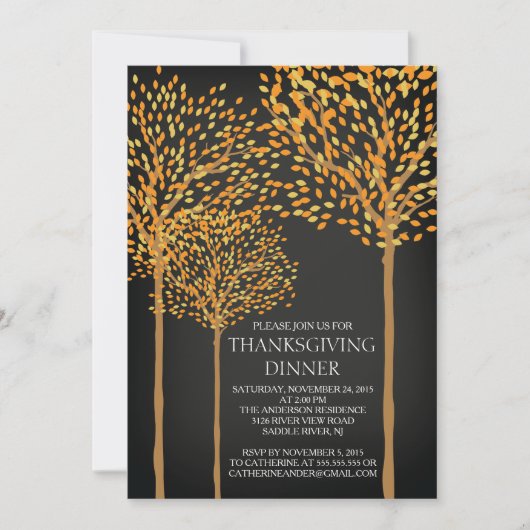 Moderne herfstbomen Thanksgiving uitnodiging (Voorkant)