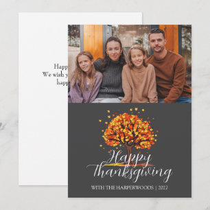 Moderne herfstboom familie thanksgiving feestdagenkaart